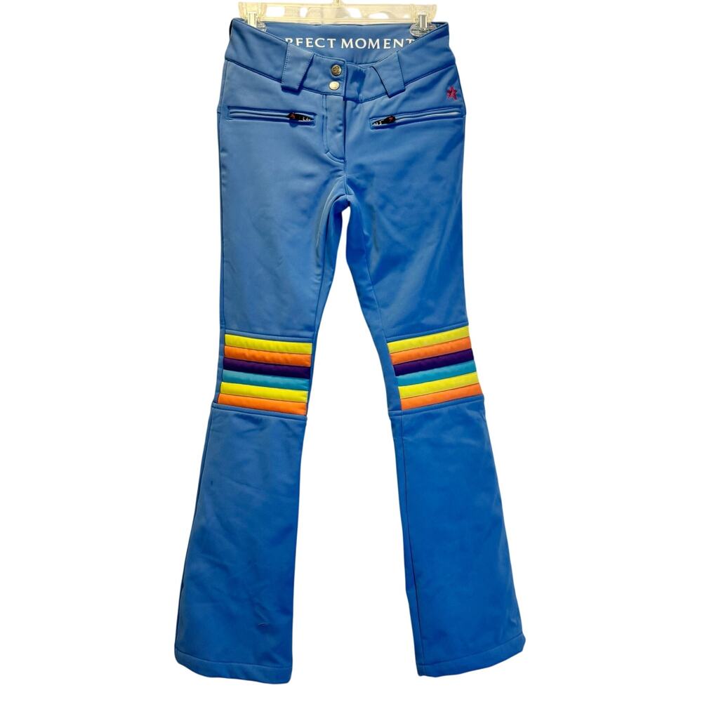 Perfect Moment Aurora Flare Ski Pants Rainbow Stripe XS Blue